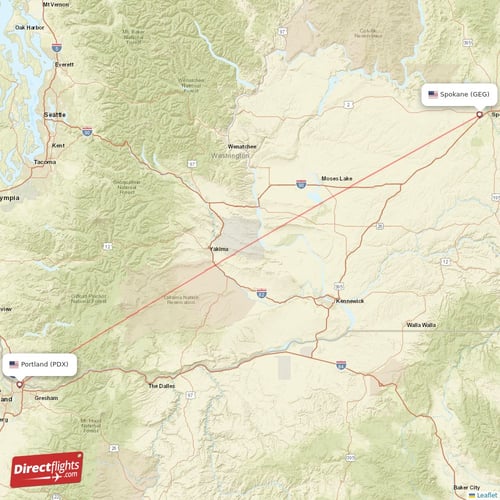 Spokane - Portland direct flight map