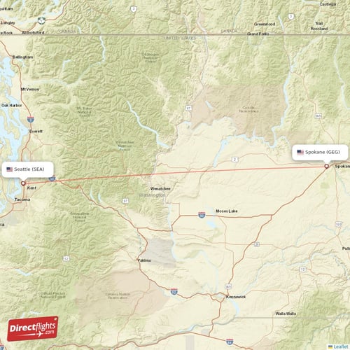 Spokane - Seattle direct flight map