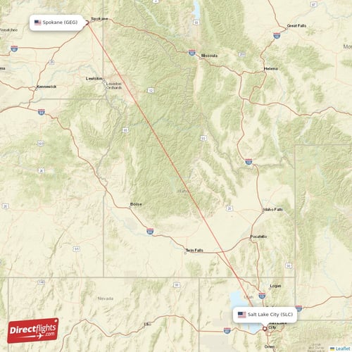 Spokane - Salt Lake City direct flight map