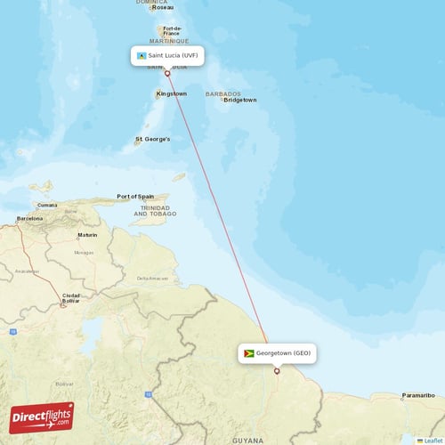 Georgetown - Saint Lucia direct flight map