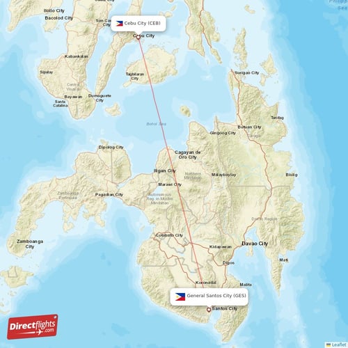 General Santos City - Cebu City direct flight map