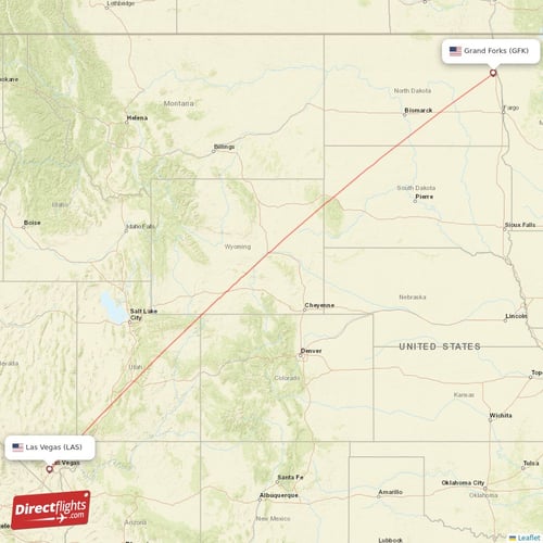 Grand Forks - Las Vegas direct flight map