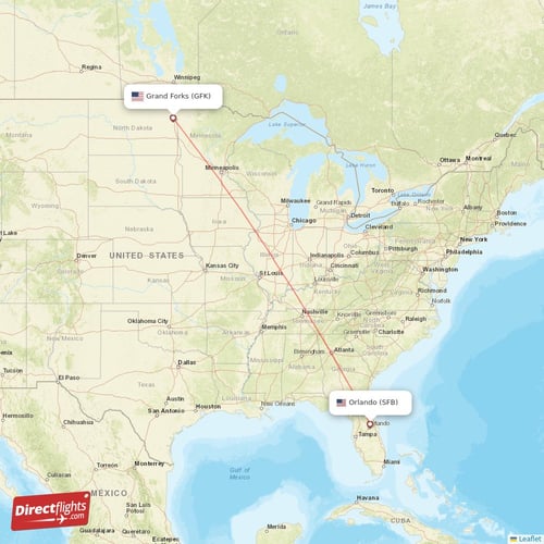 Grand Forks - Orlando direct flight map