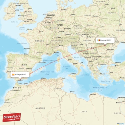 Brasov - Malaga direct flight map