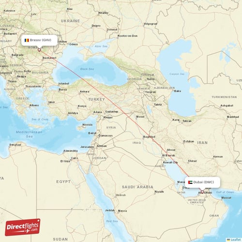 Brasov - Dubai direct flight map