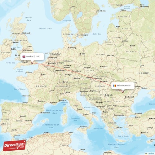 Brasov - London direct flight map