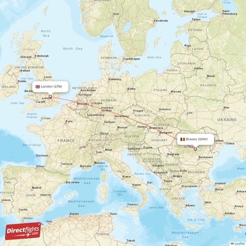 Brasov - London direct flight map