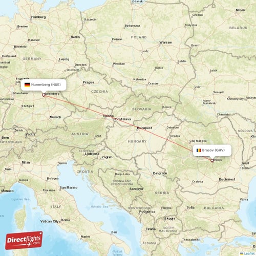 Brasov - Nuremberg direct flight map