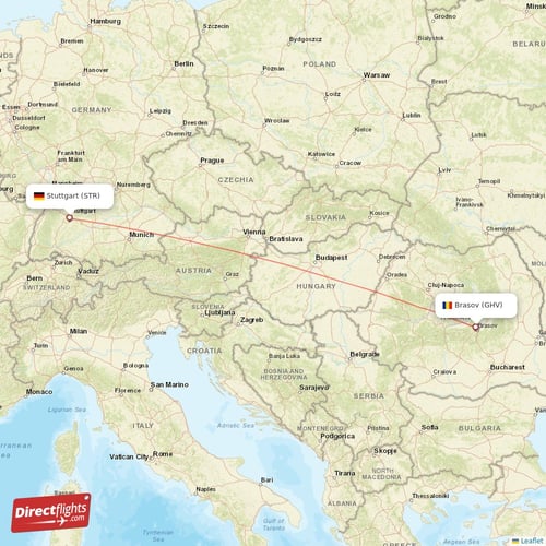 Brasov - Stuttgart direct flight map