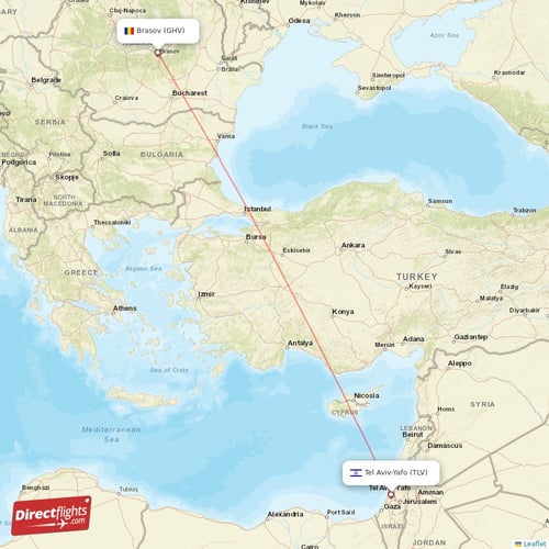 Brasov - Tel Aviv-Yafo direct flight map