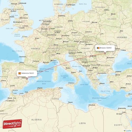 Brasov - Valencia direct flight map