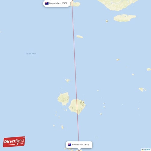 Boigu Island - Horn Island direct flight map
