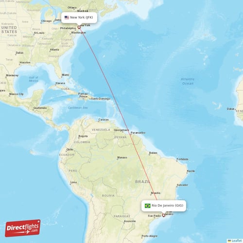 Rio De Janeiro - New York direct flight map