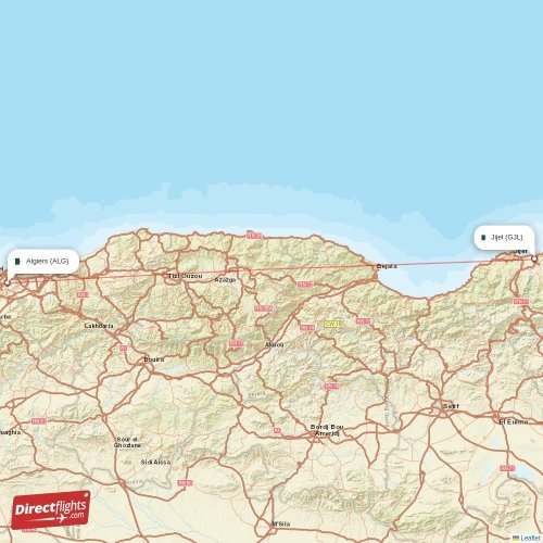 Jijel - Algiers direct flight map
