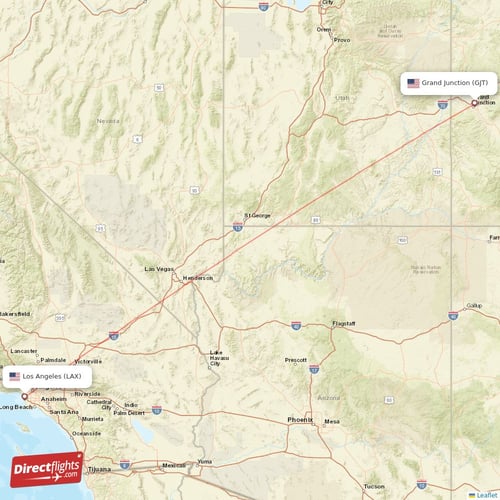 Grand Junction - Los Angeles direct flight map