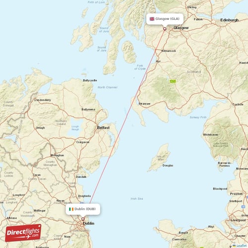 Glasgow - Dublin direct flight map