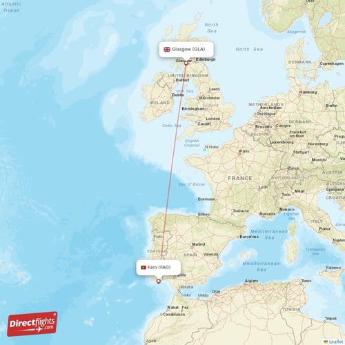 Glasgow - Faro direct flight map