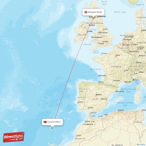 Glasgow - Funchal direct flight map