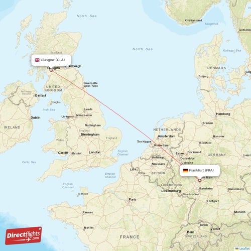 Glasgow - Frankfurt direct flight map