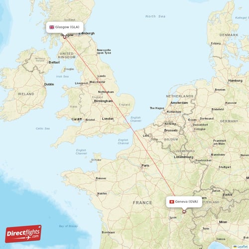 Glasgow - Geneva direct flight map
