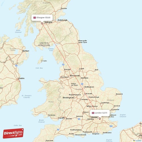 Glasgow - London direct flight map