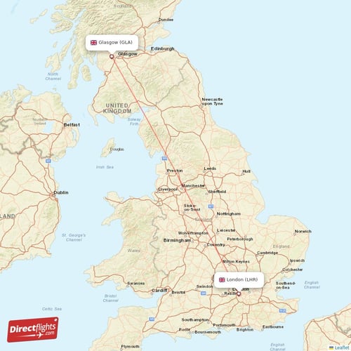 Glasgow - London direct flight map