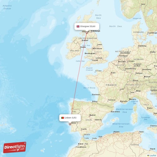 Glasgow - Lisbon direct flight map