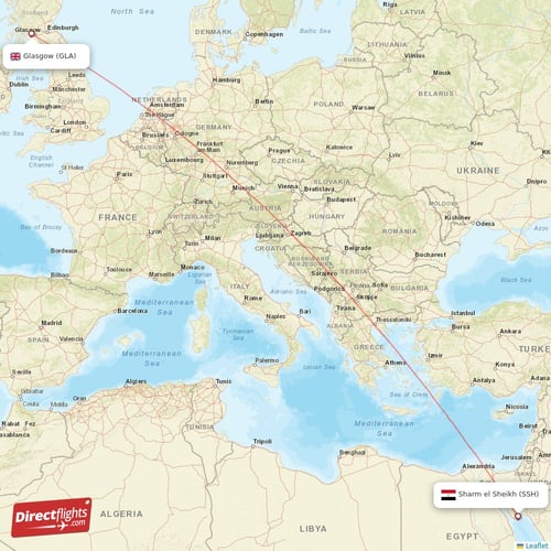 Glasgow - Sharm el Sheikh direct flight map