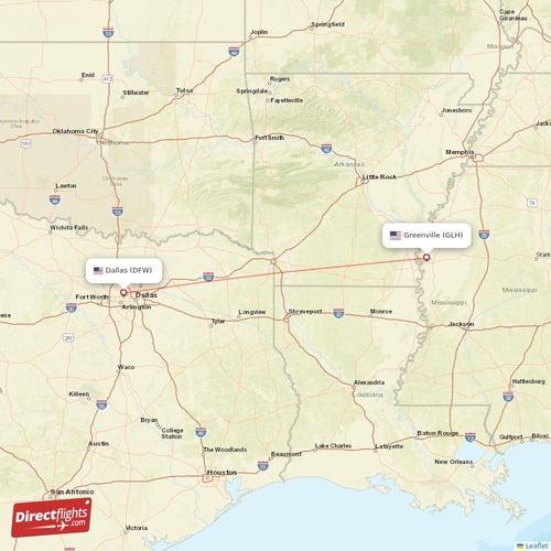 Greenville - Dallas direct flight map