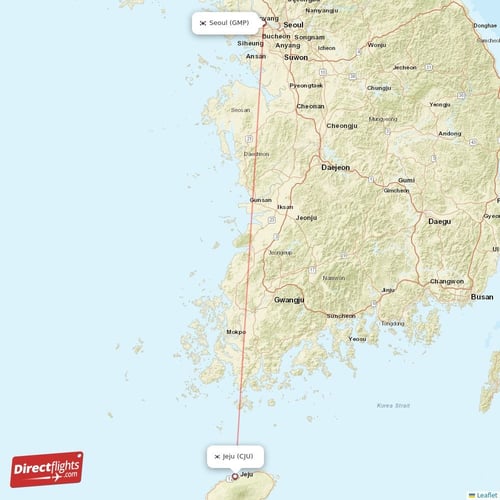 Seoul - Jeju direct flight map