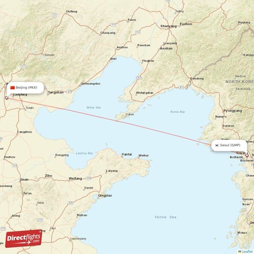 Seoul - Beijing direct flight map