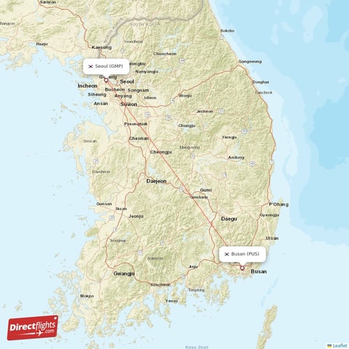 Seoul - Busan direct flight map