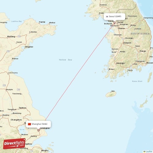 Seoul - Shanghai direct flight map