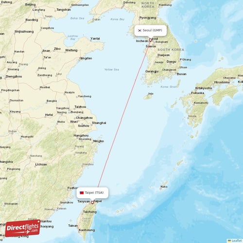 Seoul - Taipei direct flight map