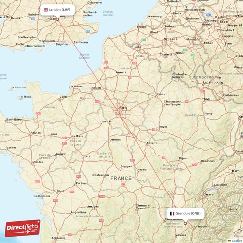Grenoble - London direct flight map