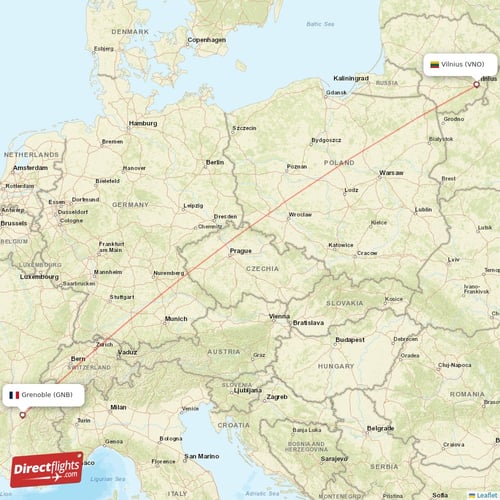 Grenoble - Vilnius direct flight map