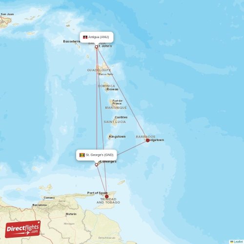 St. George's - Antigua direct flight map