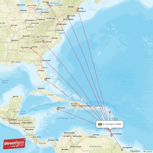 Direct flights from St. George&rsquo;s - 12 destinations - GND, Grenada 