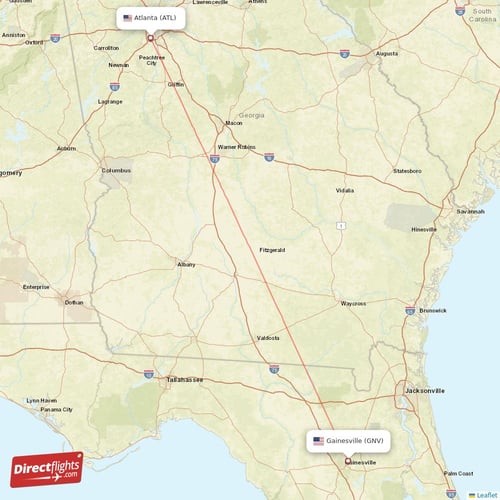 Gainesville - Atlanta direct flight map