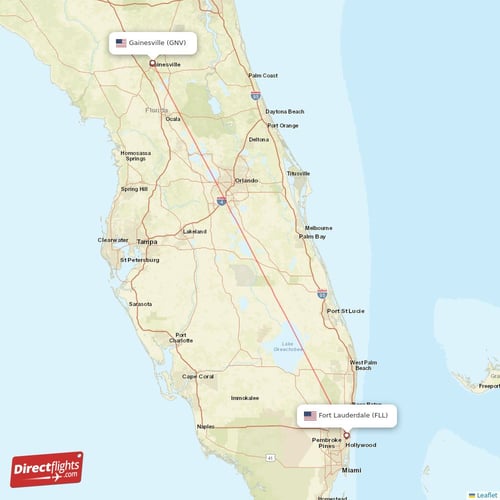 Gainesville - Fort Lauderdale direct flight map