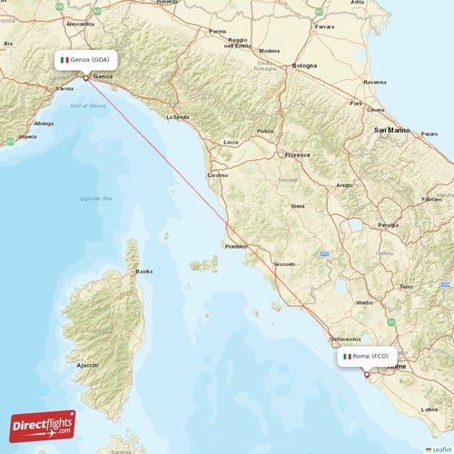 Genoa - Rome direct flight map