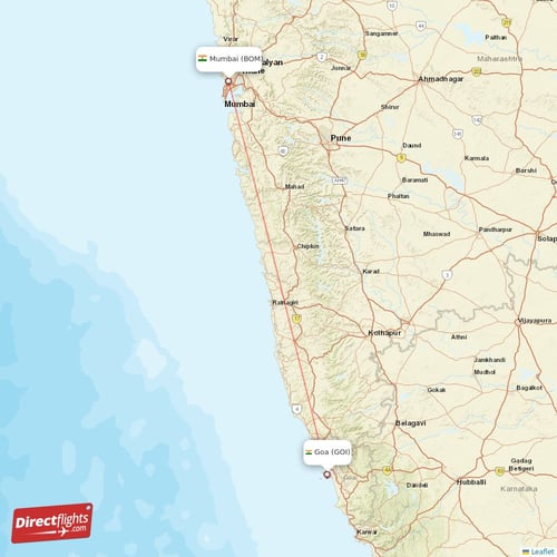 Goa - Mumbai direct flight map