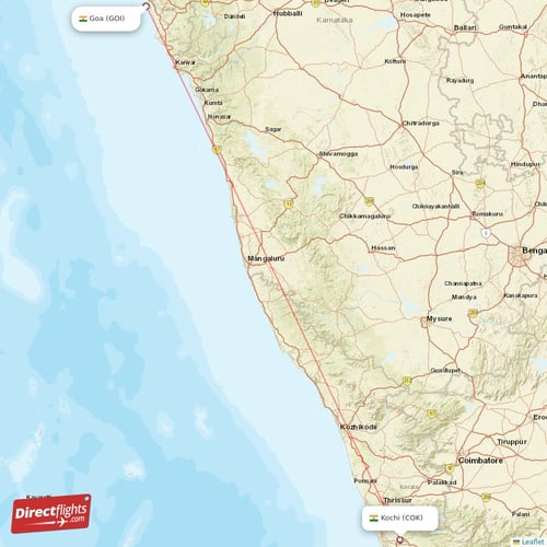 Goa - Kochi direct flight map