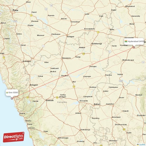 Goa - Hyderabad direct flight map