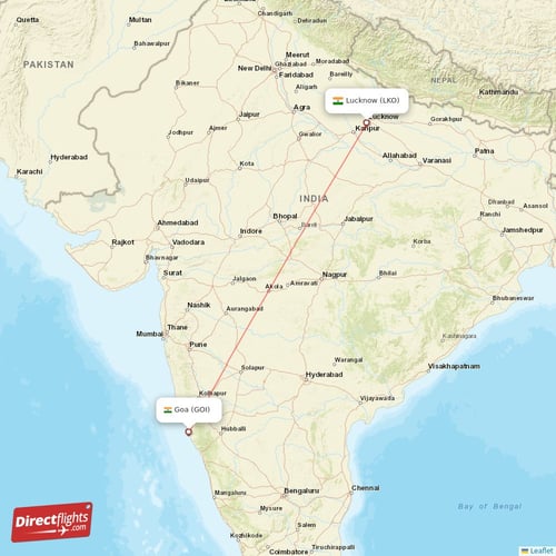 Goa - Lucknow direct flight map
