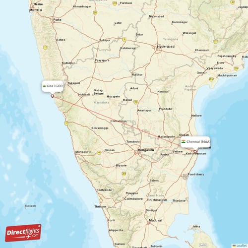 Goa - Chennai direct flight map