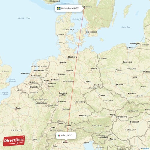 Gothenburg - Milan direct flight map