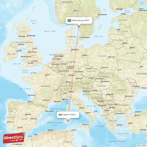 Gothenburg - Cagliari direct flight map