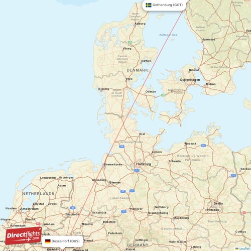 Gothenburg - Dusseldorf direct flight map