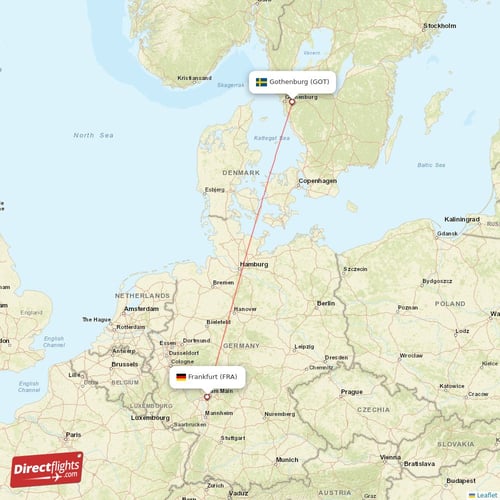 Gothenburg - Frankfurt direct flight map